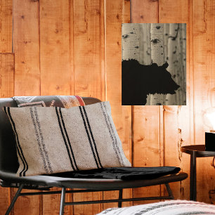 Rustic Bear Silhouette in Aspen Trees Wood Wall Art