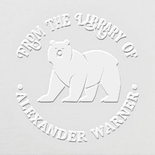 Rustic Bear Silhouette Round Library Book Name Embosser
