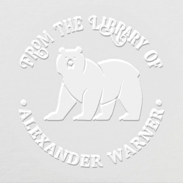 Rustic Bear Silhouette Round Library Book Name Embosser (Design)
