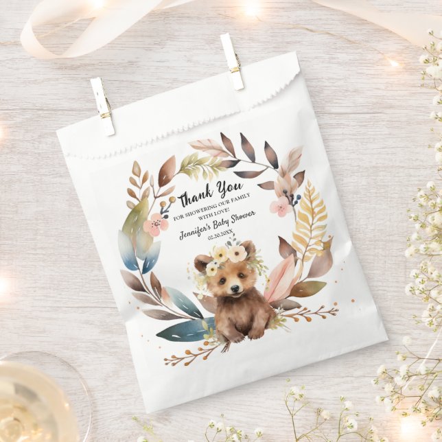 Rustic Bear Theme Gender Neutral Baby Shower Favor Bag (Clipped)
