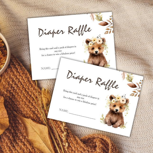 Rustic Bear Theme Gender Neutral Diaper Raffle Enclosure Card (Creator Uploaded)
