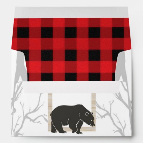 Rustic Bear  Trees Red Plaid Wedding Invitation Envelope