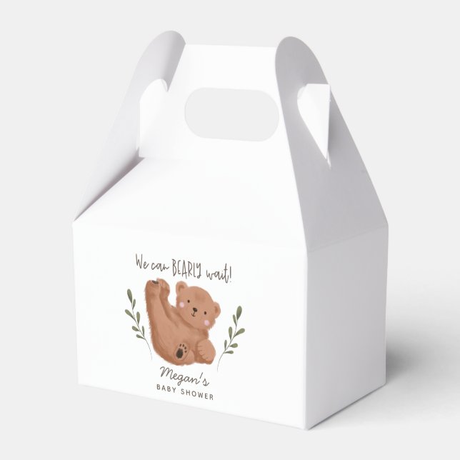 Rustic Bear We Can Bearly Wait Baby Shower Favor Boxes (Front Side)