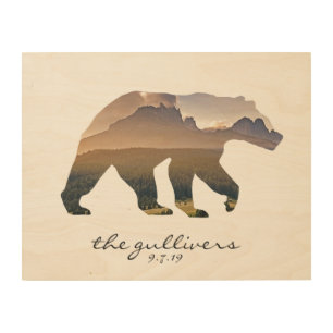 Rustic Bear Wedding Guest Signature Alternative Wood Wall Art