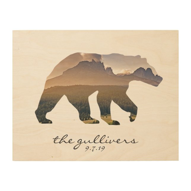 Rustic Bear Wedding Guest Signature Alternative Wood Wall Art (Front)