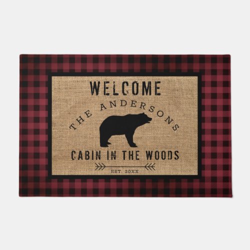 Rustic Bear Welcome Cabin in the Woods Family Name Doormat