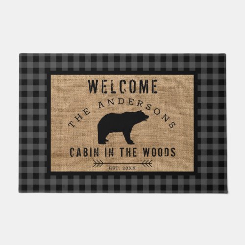 Rustic Bear Welcome Cabin in the Woods Family Name Doormat