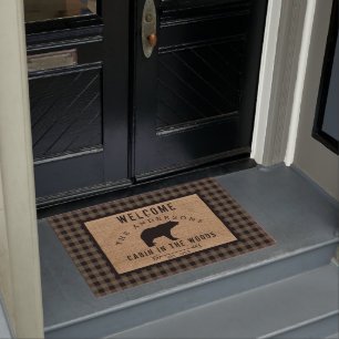 Rustic Bear Welcome Cabin in the Woods Family Name Doormat