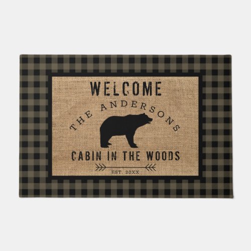 Rustic Bear Welcome Cabin in the Woods Family Name Doormat