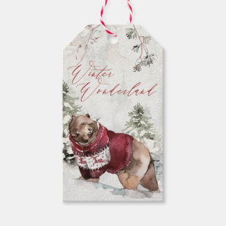 Rustic Bear Winter Snow Scene Christmas Gift Tags