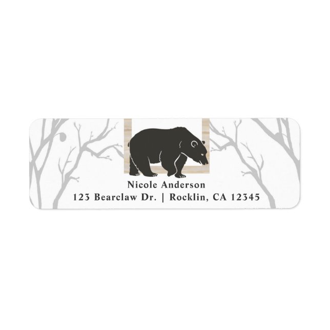 Rustic Bear Woods Barn Forest Wedding Party Invite Label (Front)