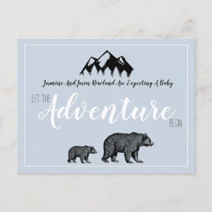 Rustic Bears Adventure Awaits Pregnancy Announcement Postcard