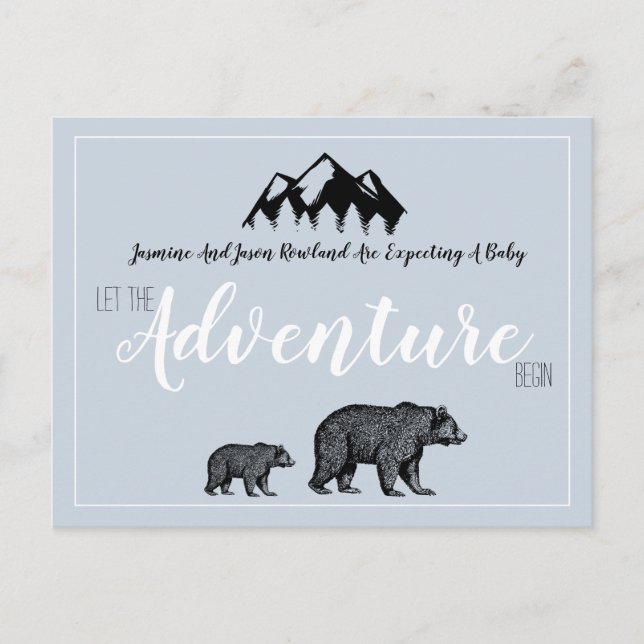 Rustic Bears Adventure Awaits Pregnancy Announcement Postcard (Front)