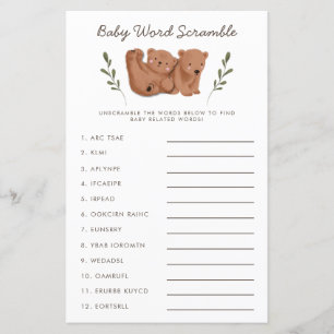 Rustic Bears Twins Baby Word Scramble Game