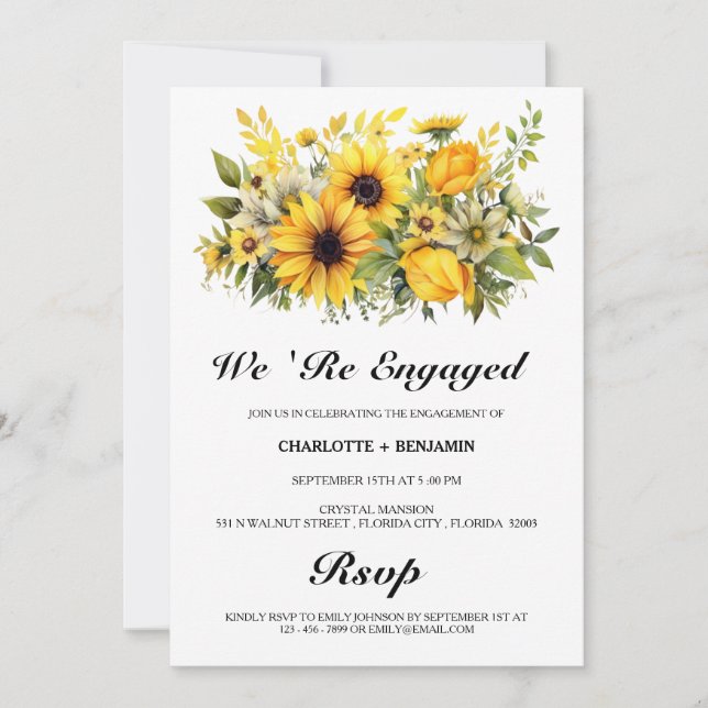 Rustic Beautiful Sunflower Engagement Party Invitation (Front)