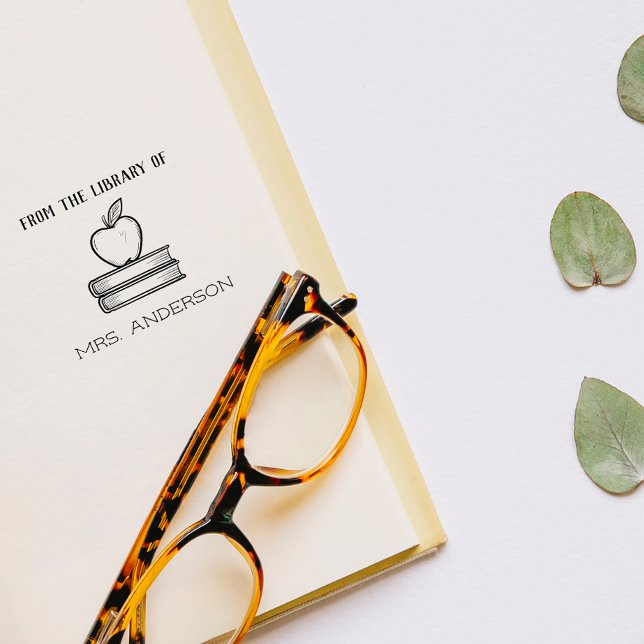 Rustic Beautiful Teacher Apple From The Library Of Self-inking Stamp (Creator Uploaded)