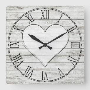 Rustic Beautiful Wood Texture Heart Square Wall Clock