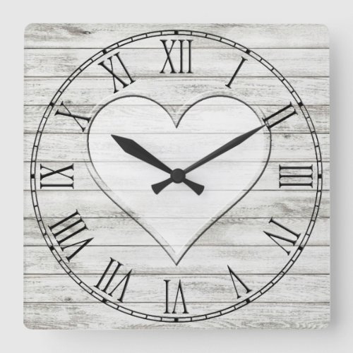 Rustic Beautiful Wood Texture Heart Square Wall Clock