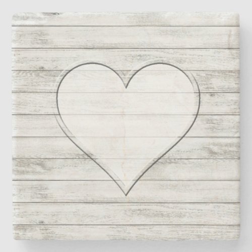 Rustic Beautiful Wood Texture Heart Stone Coaster