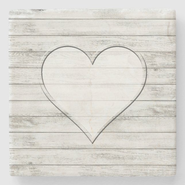 Rustic Beautiful Wood Texture Heart Stone Coaster (Front)