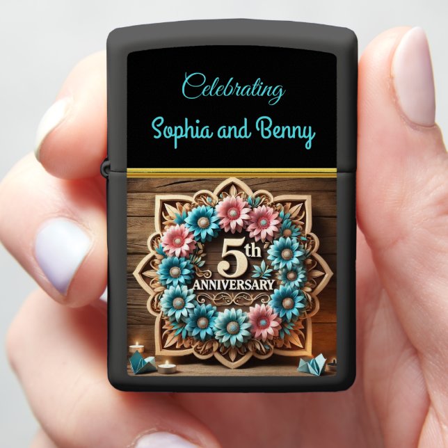 Rustic Beauty: 5th Anniversary Floral Glow Zippo Lighter (In Hand)
