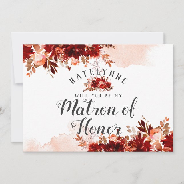 Rustic Beauty Be My Matron of Honor Proposal Card (Front)