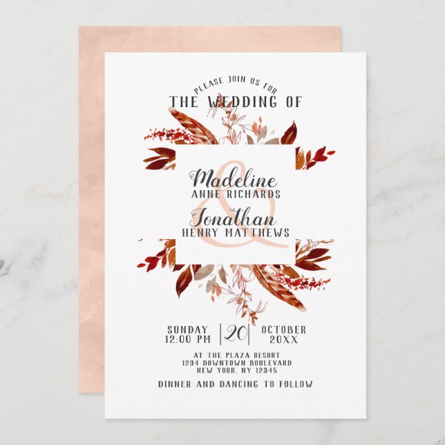 Rustic Beauty Boho Chic Fall Wreath Wedding Invitation (Front/Back)