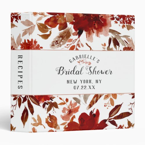 Rustic Beauty Boho Fall Bridal Shower Recipe Card 3 Ring Binder