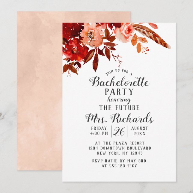 Rustic Beauty Floral Bachelorette Party Invitation (Front/Back)