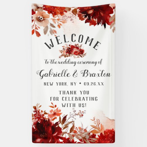 Rustic Beauty Floral Border Chic Wedding Welcome Banner