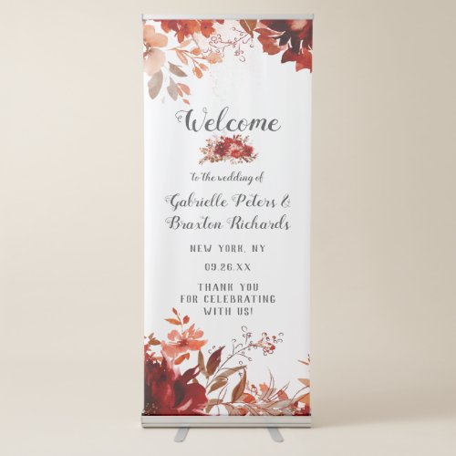 Rustic Beauty Floral Border Chic Wedding Welcome Retractable Banner