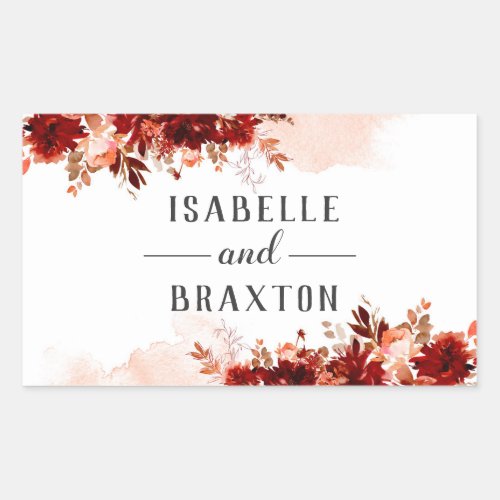 Rustic Beauty Floral Border Fall Monogram Wedding Rectangular Sticker