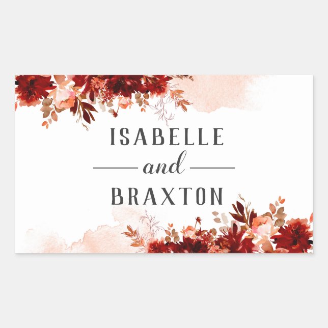 Rustic Beauty Floral Border Fall Monogram Wedding Rectangular Sticker (Front)
