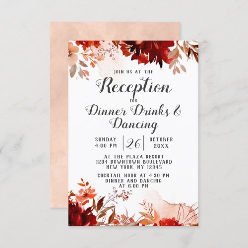 Rustic Beauty Floral Border Fall Wedding Reception Invitation