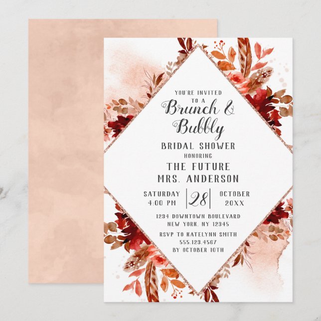 Rustic Beauty Floral Brunch & Bubbly Bridal Shower Invitation (Front/Back)