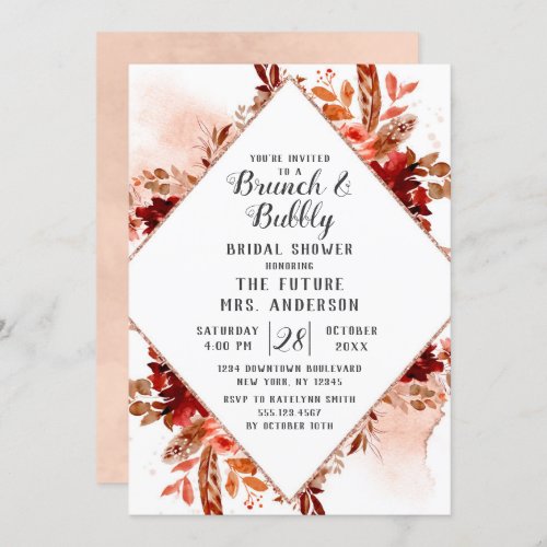 Rustic Beauty Floral Brunch  Bubbly Bridal Shower Invitation