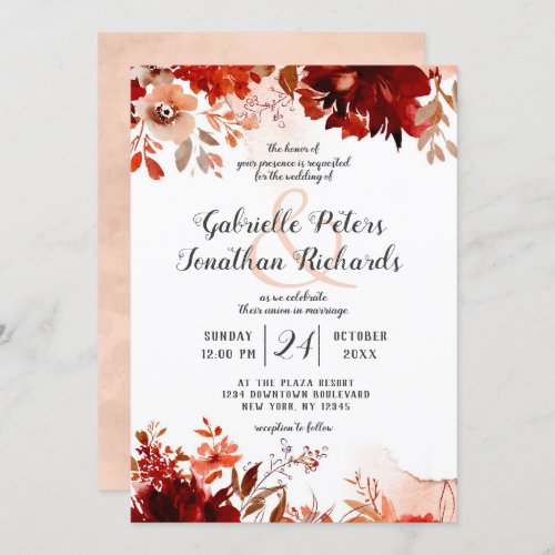 Rustic Beauty Floral Drop Watercolor Wedding Invitation