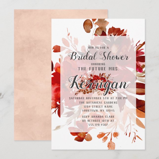 Rustic Beauty Floral Fall Wedding Bridal Shower Invitation (Front/Back)