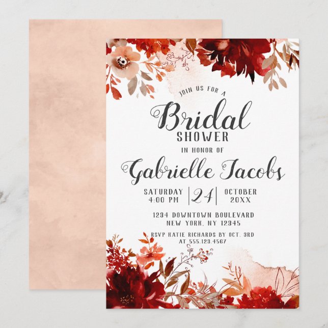 Rustic Beauty Floral Fall Wedding Bridal Shower Invitation (Front/Back)