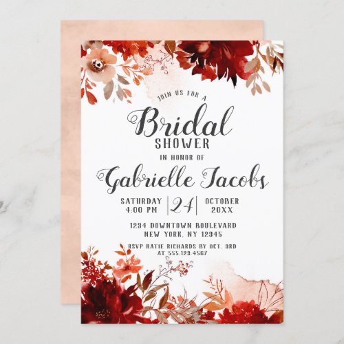 Rustic Beauty Floral Fall Wedding Bridal Shower Invitation