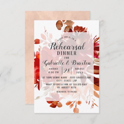 Rustic Beauty Floral Fall Wedding Rehearsal Dinner Invitation