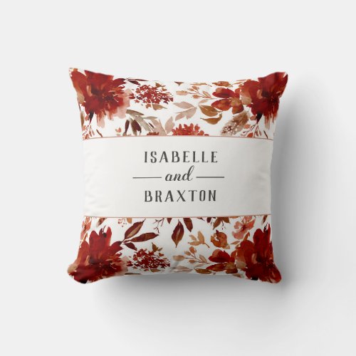 Rustic Beauty Floral Framed Boho Monogram Ring Throw Pillow