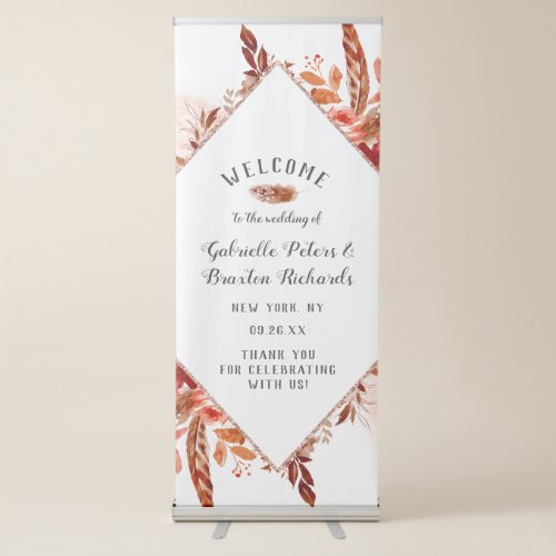 Rustic Beauty Floral Framed Boho Wedding Welcome Retractable Banner