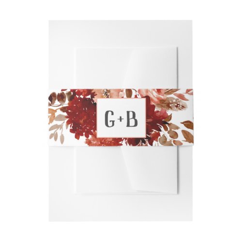 Rustic Beauty Floral Framed Fall Wedding Monogram Invitation Belly Band