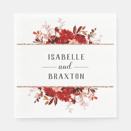 Rustic Beauty Floral Framed Fall Wedding Monogram Napkins