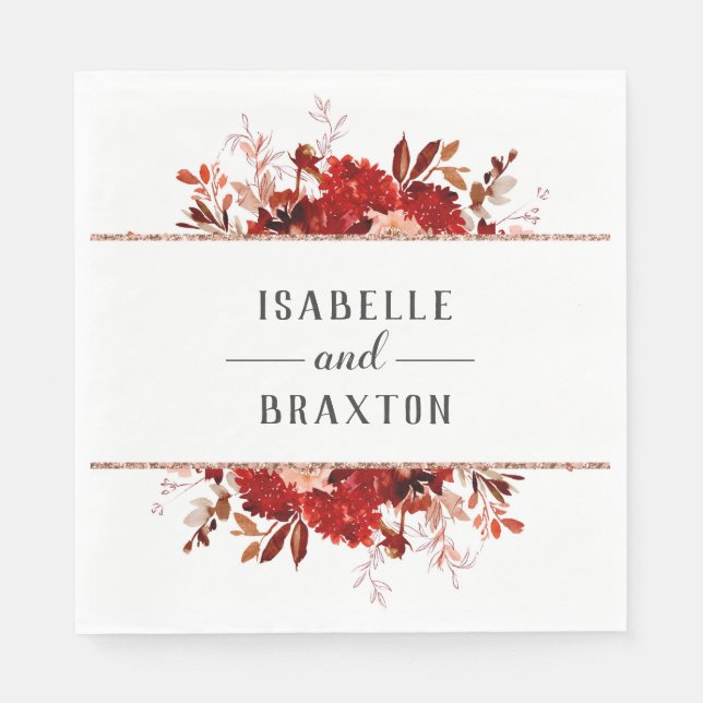 Rustic Beauty Floral Framed Fall Wedding Monogram Napkins (Front)