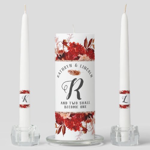 Rustic Beauty Floral Framed Fall Wedding Monogram Unity Candle Set