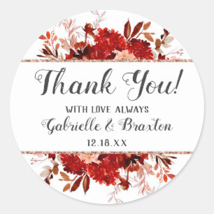 Rustic Beauty Floral Framed Fall Wedding Thank You Classic Round Sticker
