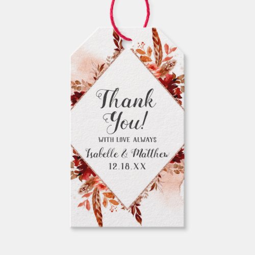 Rustic Beauty Floral Framed Geometric Thank You Gift Tags