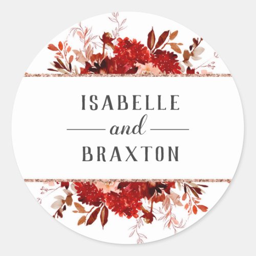Rustic Beauty Floral Framed Monogram Wedding Classic Round Sticker